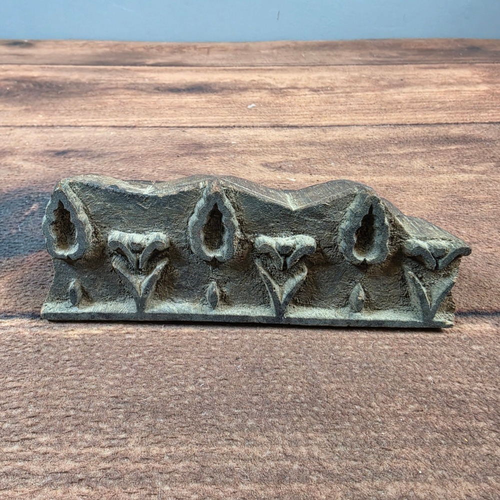 Wooden Textile Stamp Adult OS Brown Good Hand Carved Floral Border
